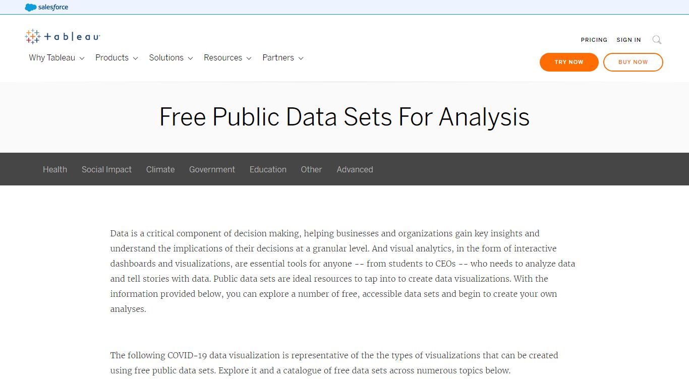 Free Public Data Sets For Analysis | Tableau